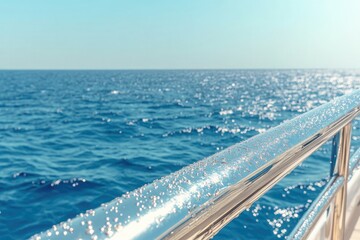 Endless ocean stretches beneath bright sky, glimmering waves ref