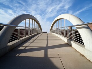pedestrian bridge with arches under blue sky