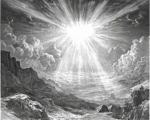 God Creator. Engraving of Jesus Christ Creating the World in the Holy Bible