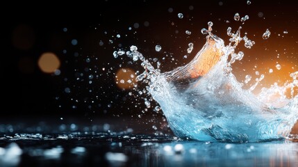 An extraordinary image of water splashing with dramatic lighting, capturing the essence of movement and the beauty found in each droplet as it interacts with darkness and light.