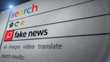 Fake news text typing on browser screen