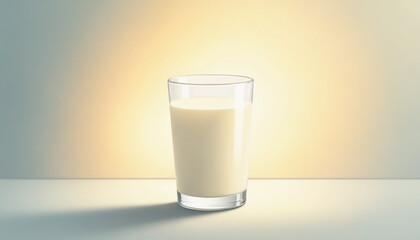 Glass of fresh milk on minimalistic background with soft lighting
