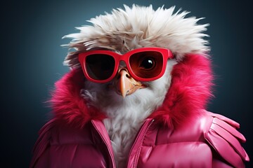 Bird wearing red sunglasses
