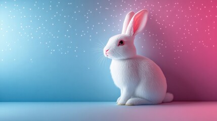 Obraz premium Minimalistic White Bunny Silhouette on Pastel Background for Spring Celebrations