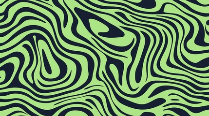 Fototapeta premium A vibrant green and black abstract pattern featuring wavy lines, creating a dynamic and visually engaging texture.