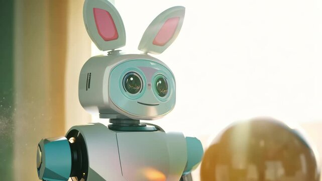 Here is a robot bunny with one of her yy looks. Robot bunny. The tubs here are 3D rendered. Future concept, with AI and a digital graphics brain engine inside