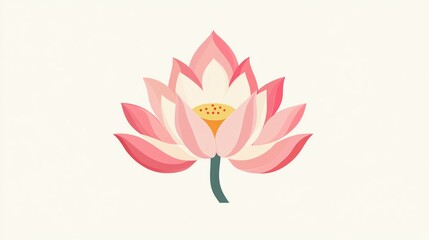Obraz premium A stylized pink lotus flower with layered petals and a central seed pod, set against a light background, symbolizing purity and beauty.