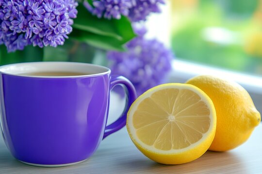 A wellness journal open to a page on self-care, with a cup of calming herbal tea nearby