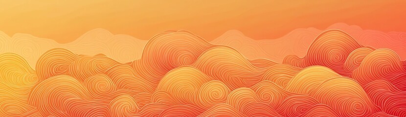 Abstract Orange and Yellow Swirling Clouds in a Warm Pastel Gradient with Intricate Line Detail for a Calm and Serene Background Design