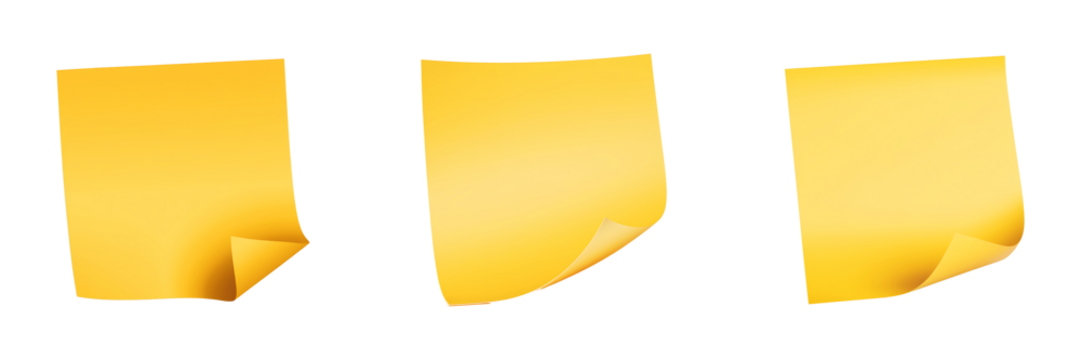 Bright Yellow Post-It Note with Curled Corners on White Background