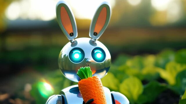 Here is a robot bunny with one of her yy looks. Robot bunny. The tubs here are 3D rendered. Future concept, with AI and a digital graphics brain engine inside