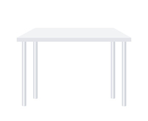 White rectangular Table Mockup on 4 metal legs. Empty kitchen or dining table. Vector realistic 3d illustration. Blank emplate. Furniture for home interior. Front view. EPS10.
