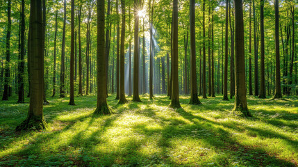 Sunlight Through Lush Green Forest