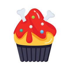 Halloween cupcake with spooky bones, 3d icon
