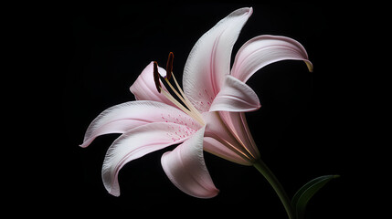Elegant Pink Lily on Black Background – Floral Macro Photography