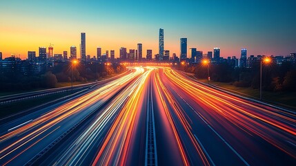 Obraz premium City Highway Sunset Traffic Trails