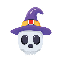 Creatively crafted 3d icon depicting witch skull with hat