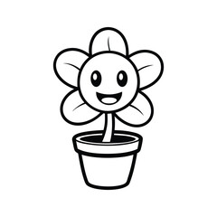 Fototapeta premium Cute Cartoon Flower Black and White Coloring Page bee and flower 