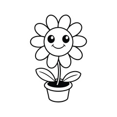 Adorable Potted Flower Cartoon – Coloring Picture