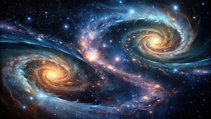 Obraz premium Mysterious cosmic swirls in a deep black space, cosmos, galaxy, cosmos, galaxy,black background, stars