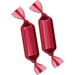 Two individually wrapped candies in deep cherry red