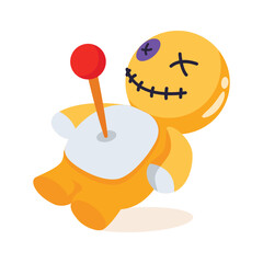 Scary voodoo doll with needles, 3d style icon
