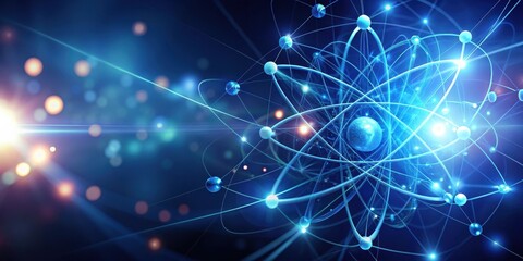 Fototapeta premium Detailed molecular structure on a dark blue background with glowing atomic particles and vibrant energy lines