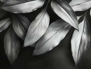 Stylish arrangement of silver-toned leaves on a dark background.