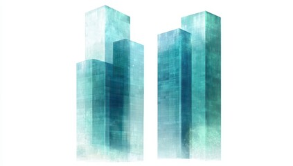 Fototapeta premium Abstract urban skyline featuring modern skyscrapers with a teal gradient, suitable for backgrounds, design projects, and futuristic themes