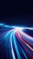 Dynamic light trails moving across a dark abstract background, glowing energy. Vertical