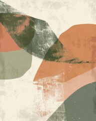 Layers of geometric shapes dance across the canvas, blending muted terracotta, sage green, and warm beige. Soft gradients and hand-drawn textures evoke a calming, bohemian vibe