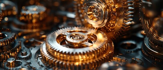 Fototapeta premium Close-up of a Gold-toned Mechanical Gear System