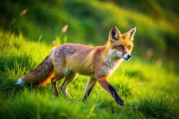 Fototapeta premium AI-generated fox in a verdant field, aerial view.