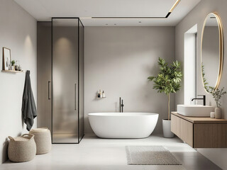 Modern bathroom interior in minimal scandinavian style