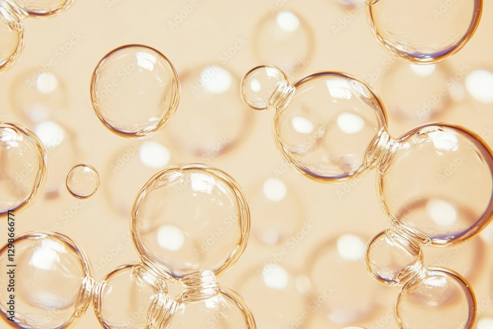 Poster transparent glass spheres creating an abstract background on beige surface