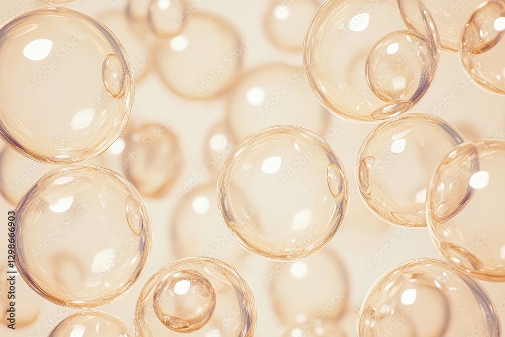 Poster transparent glass spheres floating on a light beige background: an abstract representation of bubble