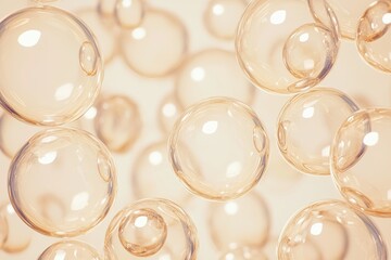 Fototapeta premium Transparent glass spheres floating on a light beige background: an abstract representation of bubbles