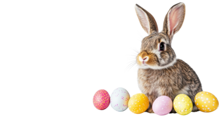 easter bunny with easter eggs isolated on white background