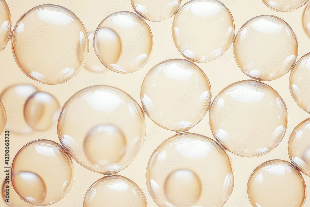 Aufkleber Transparent glass spheres floating on beige background creating abstract pattern