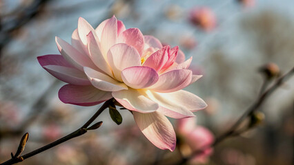 Close-up of a beautiful pink and white lotus flower.
