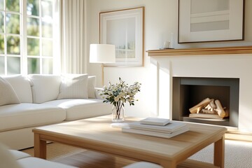 Bright and airy living room showcasing modern decor with a cozy fireplace and stylish furnishings