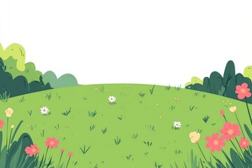 Naklejka premium Green grass field border flowers illustration landscape.