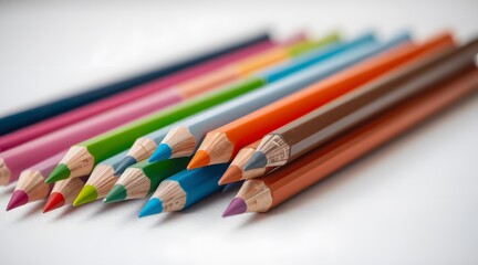 Fototapeta premium A collection of vibrant colored pencils arranged neatly, perfect for artists and students seeking inspiration for their next creative project or artwork. 
