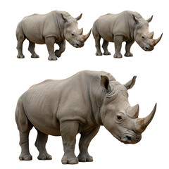 Fototapeta premium Collection of rhinoceros isolated on a white background as transparent PNG 
