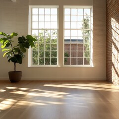 Bright Room with Large Windows and Sunlight