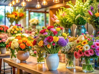 Fototapeta premium Floral display, breathtaking depths, colorful interior, bokeh artistry.