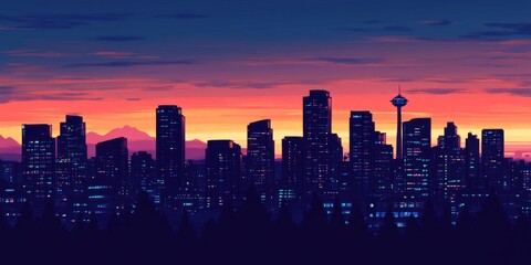 Obraz premium City Skyline Sunset View