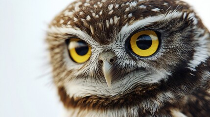 Obraz premium Detailed Macro Close-Up of Adorable Collared Owlet Face on White Background