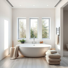 Modern bathroom interior in minimal scandinavian style