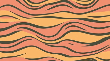 A vibrant, abstract pattern featuring wavy lines in warm tones of orange and yellow, complemented by dark accents.